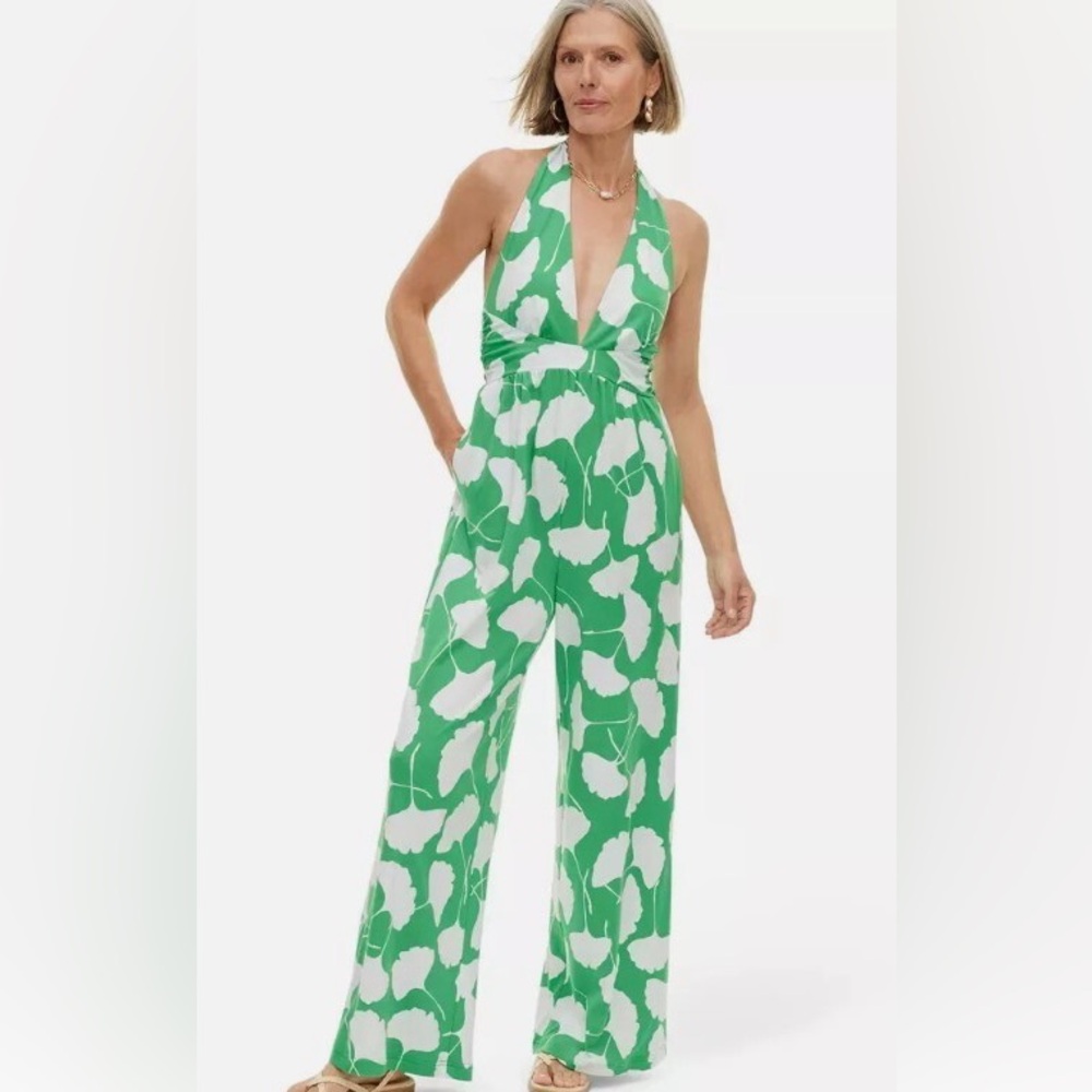 Diane Von Furstenberg for Target Green and White Halter Jumpsuit NWT